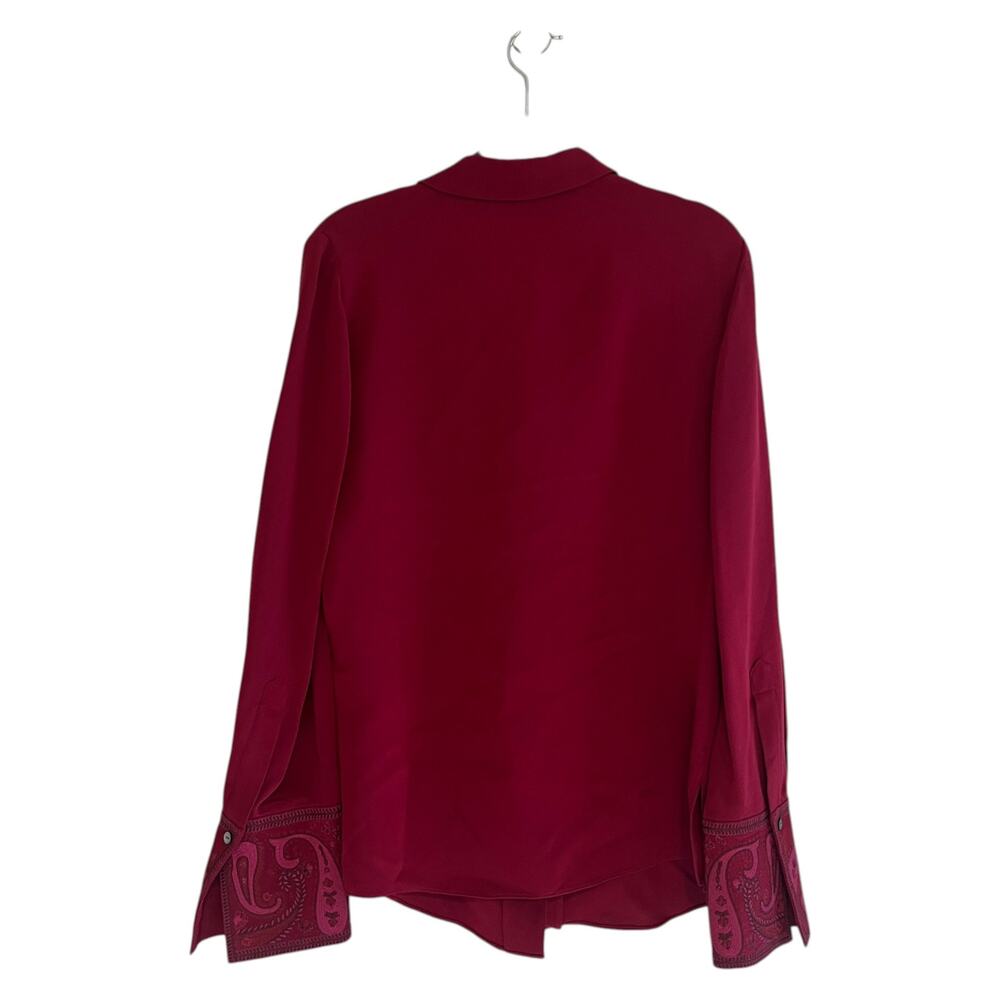 Kobi Halperin Embroidered Cuff 100% Silk Long Sleeve Blouse Burgundy Size Small - Picture 3 of 6